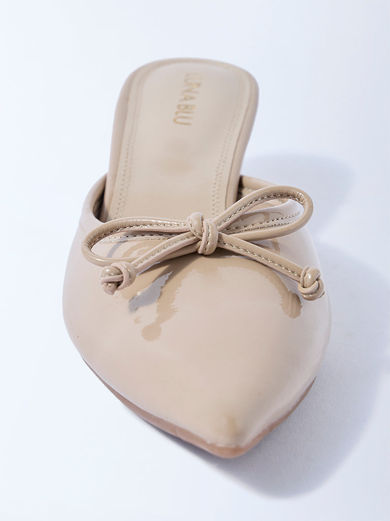 LUNA BLU Beige Bow-Detailed Mules