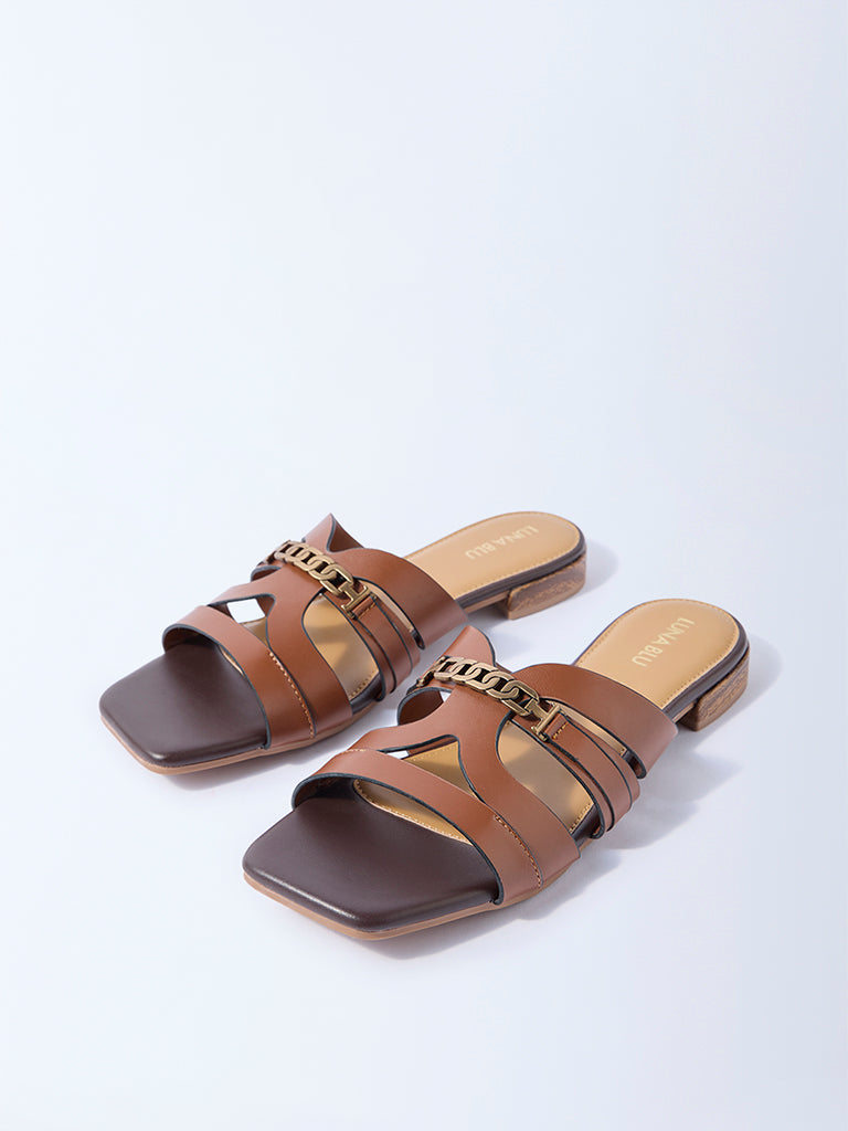 LUNA BLU Brown Chain Detailed Slides