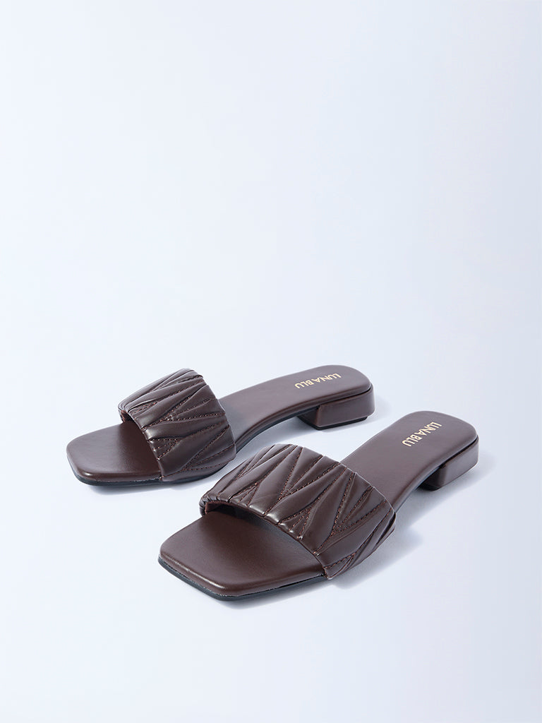 LUNA BLU Dark Brown Ruched Slides