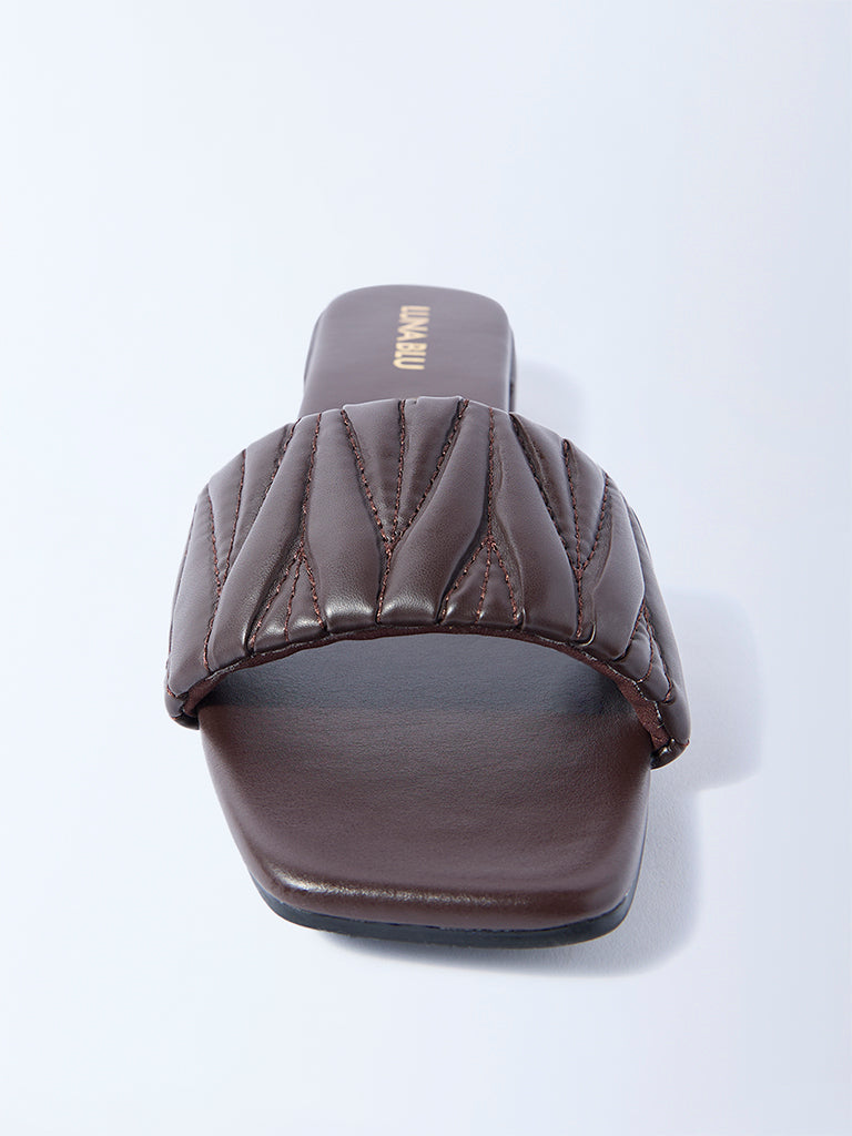LUNA BLU Dark Brown Ruched Slides