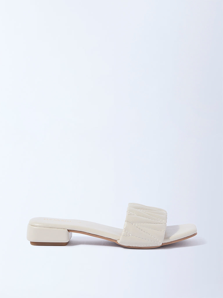 Buy LUNA BLU Ivory Ruched Slip-On Sandals from Westside