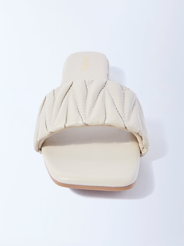 LUNA BLU Ivory Ruched Slip-On Sandals