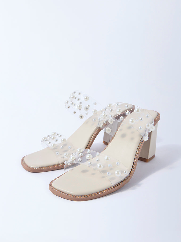 LUNA BLU Ivory Pearlescent Block Sandals