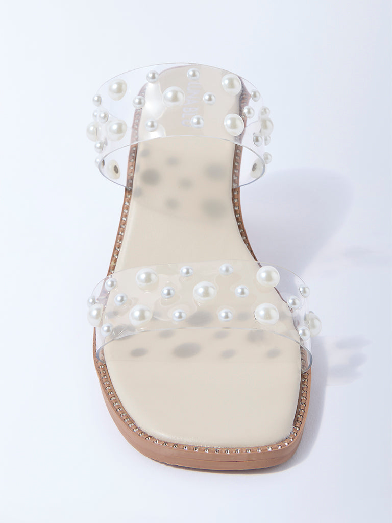 LUNA BLU Ivory Pearlescent Block Sandals