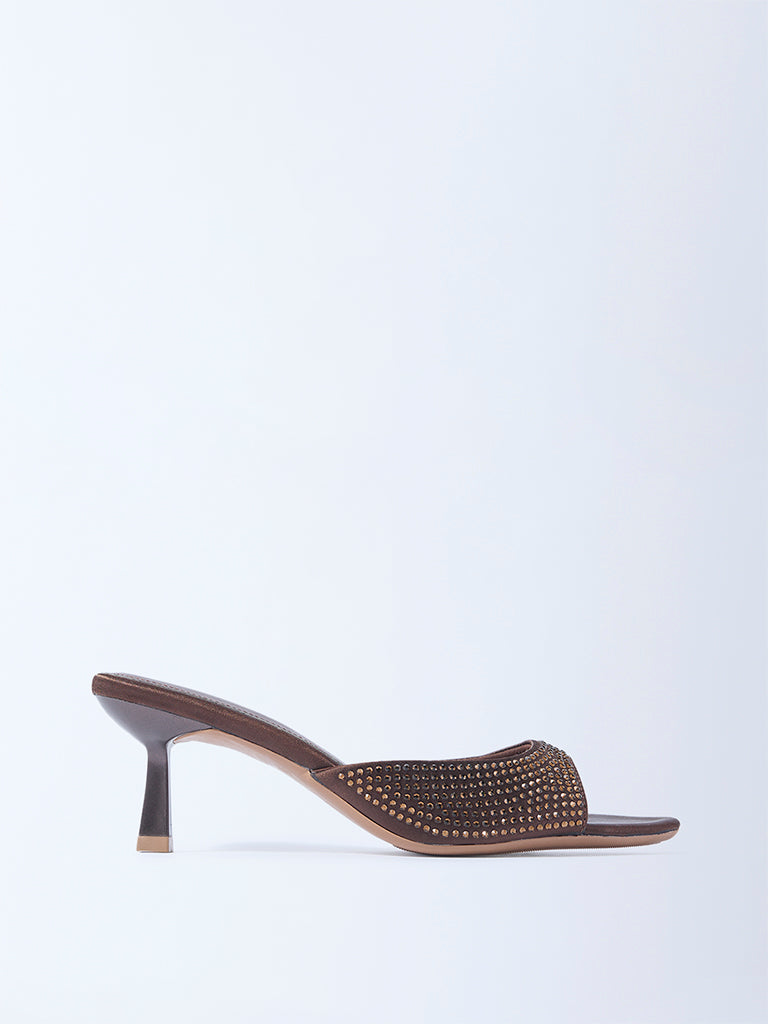LUNA BLU Brown Diamante Embellished Heel Sandals