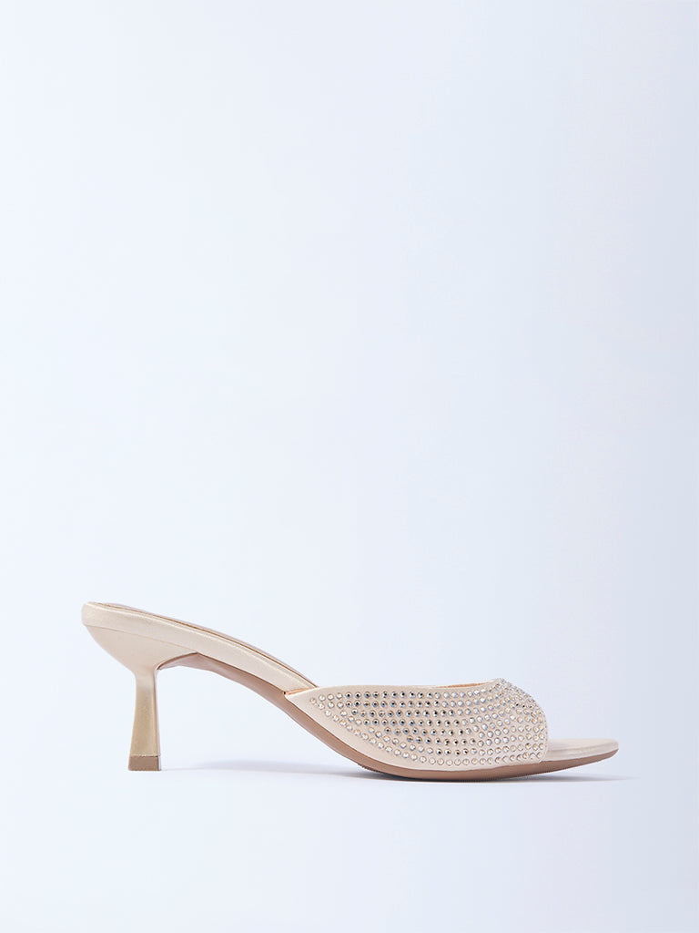 LUNA BLU Light Gold Diamante Embellished Heel Sandals
