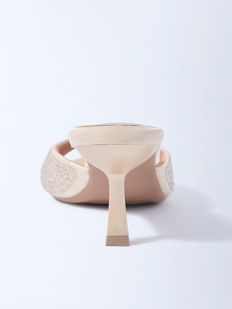 LUNA BLU Light Gold Diamante Embellished Heel Sandals