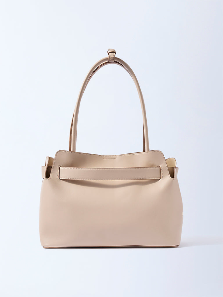 Westside Beige Buckle-Detailed Tote Bag