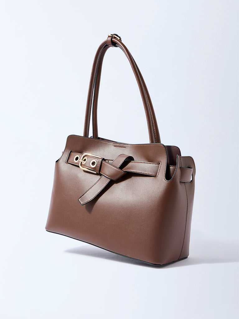 Westside Brown Buckle-Detailed Tote Bag