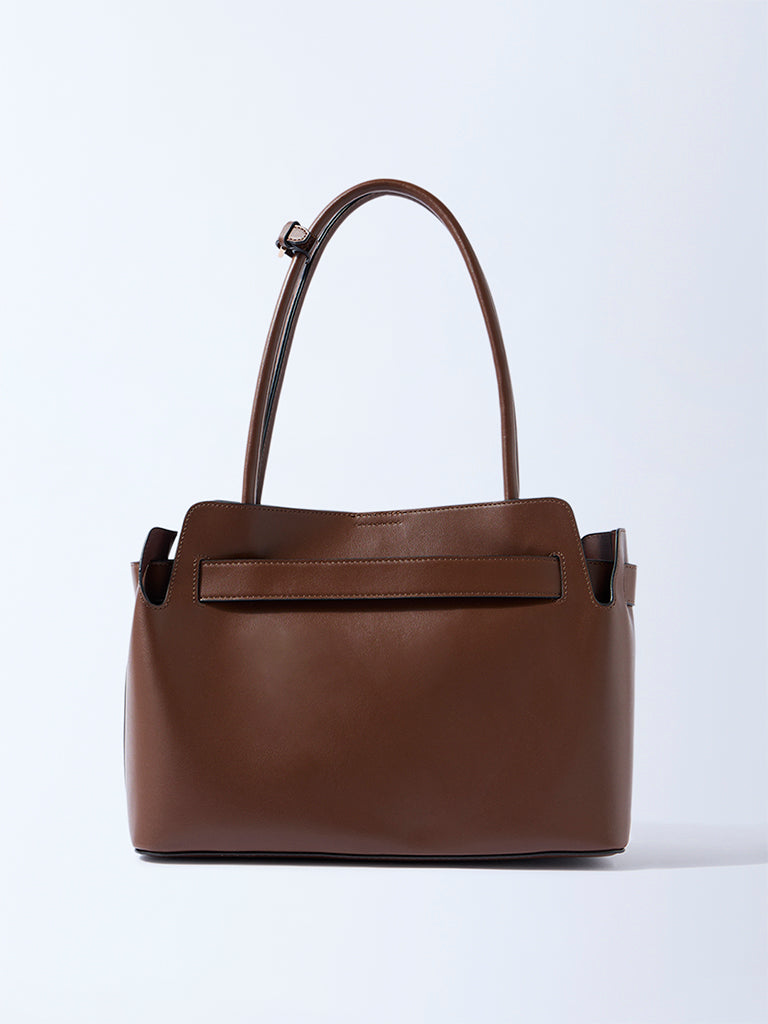Westside Brown Buckle-Detailed Tote Bag
