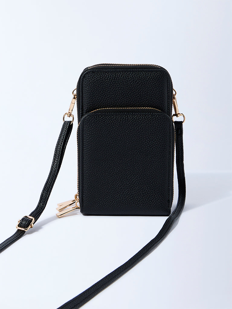 Westside Black Textured Wallet-Style Sling Bag