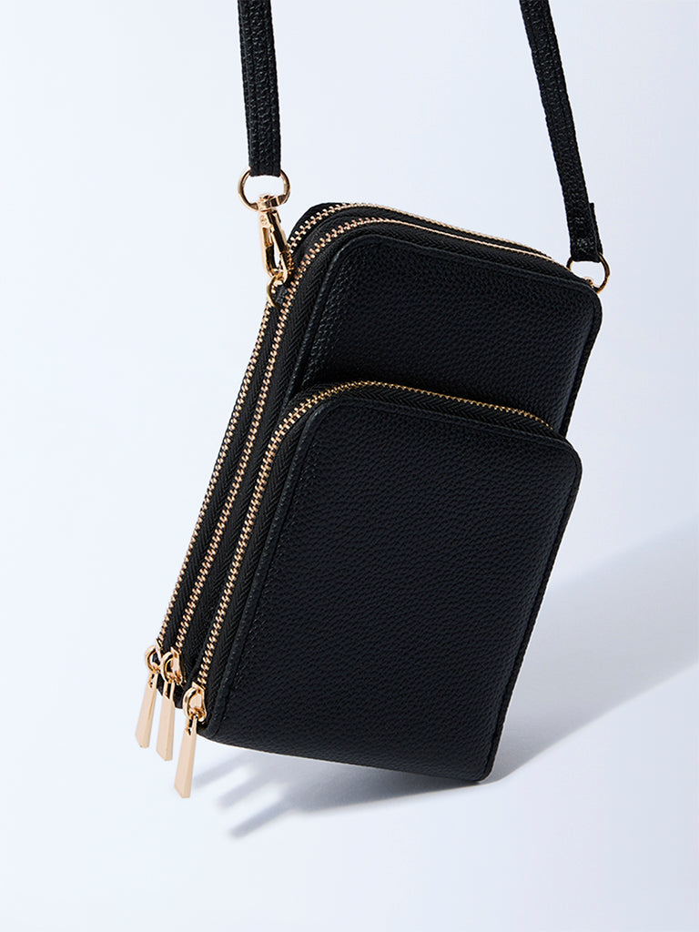 Westside Black Textured Wallet-Style Sling Bag
