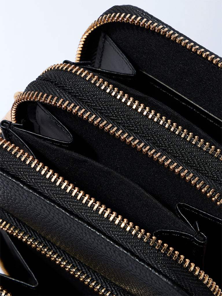 Westside Black Textured Wallet-Style Sling Bag