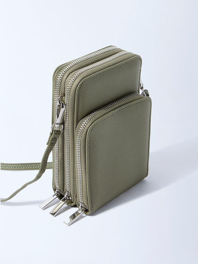 Westside Olive Textured Wallet-Style Sling Bag