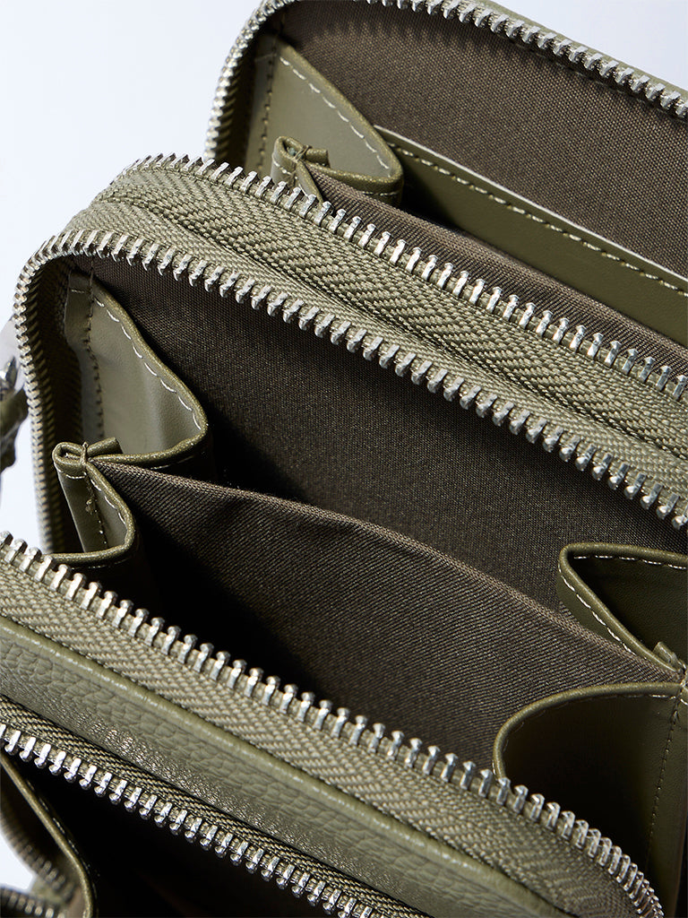 Westside Olive Textured Wallet-Style Sling Bag