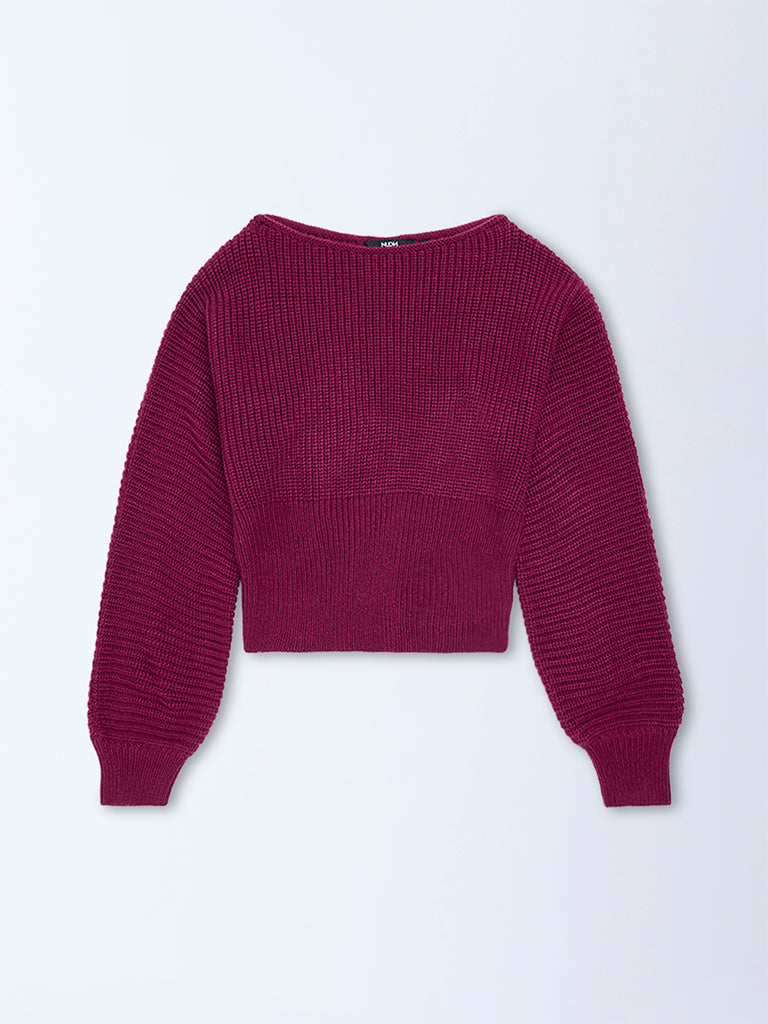 Nuon Magenta Knit-Textured Sweater