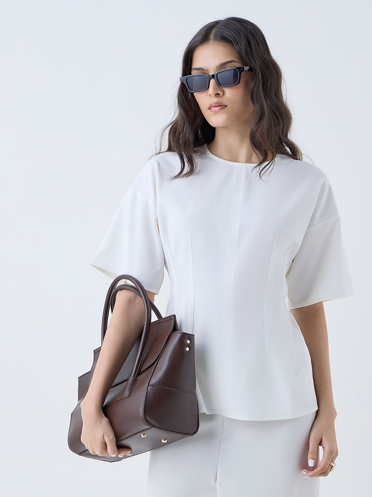 Westside Wardrobe Women's White Solid Top for Work Wear Front View