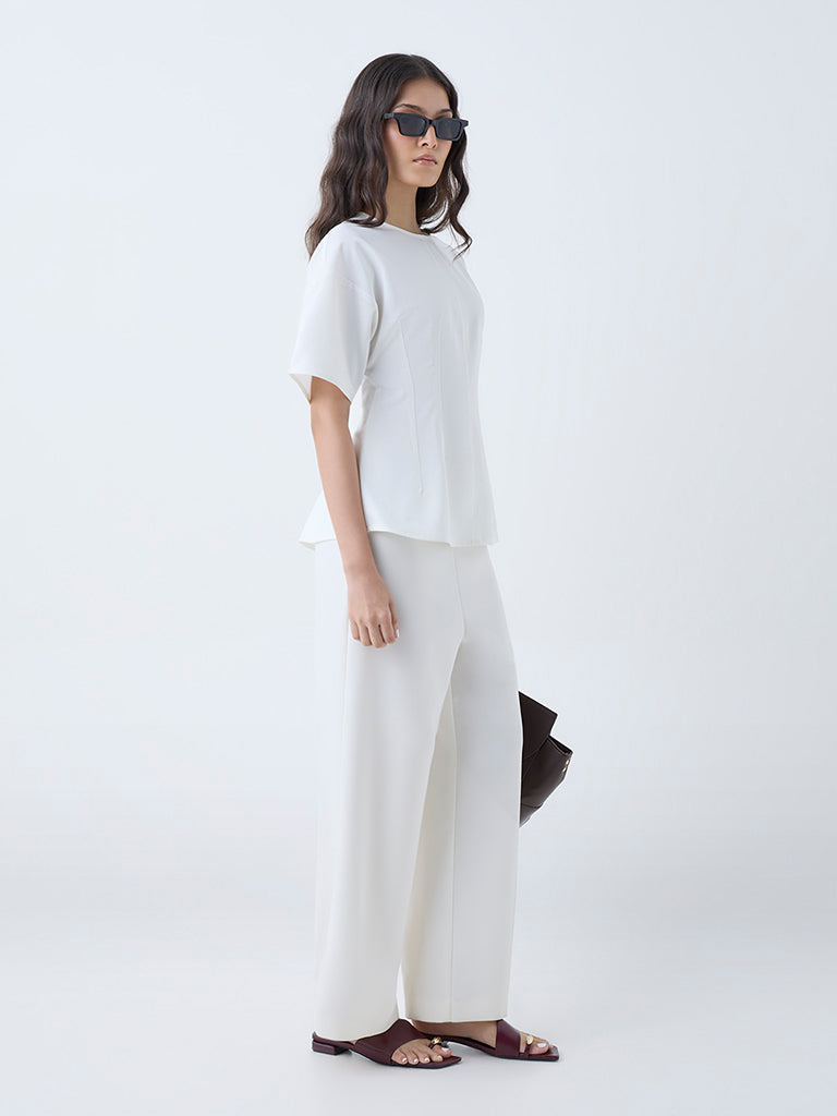 Westside Wardrobe Women's White Solid Top for Work Wear Full View