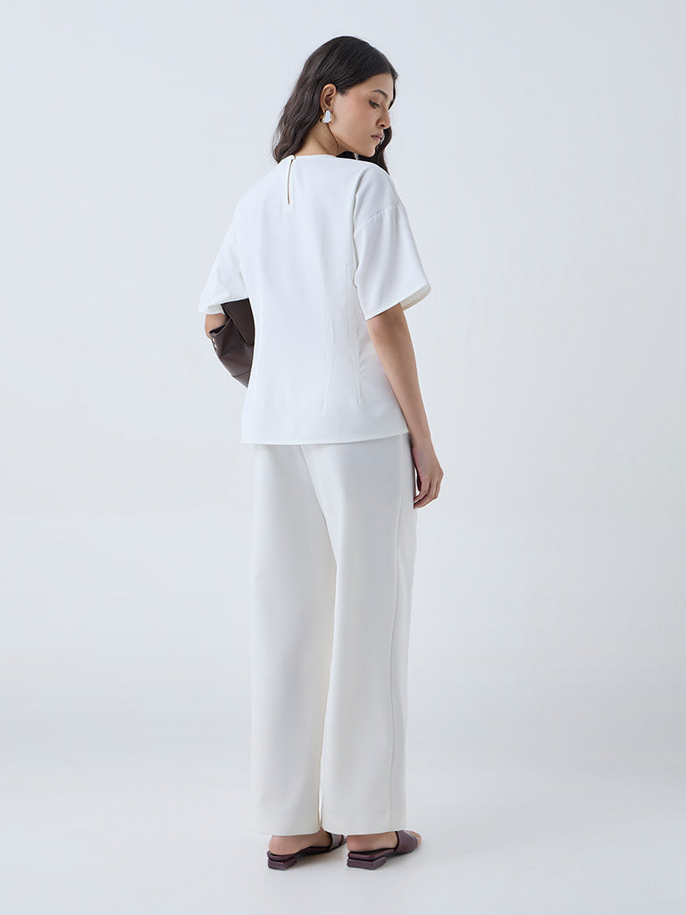Westside Wardrobe Women's White Solid Top for Work Wear Back View