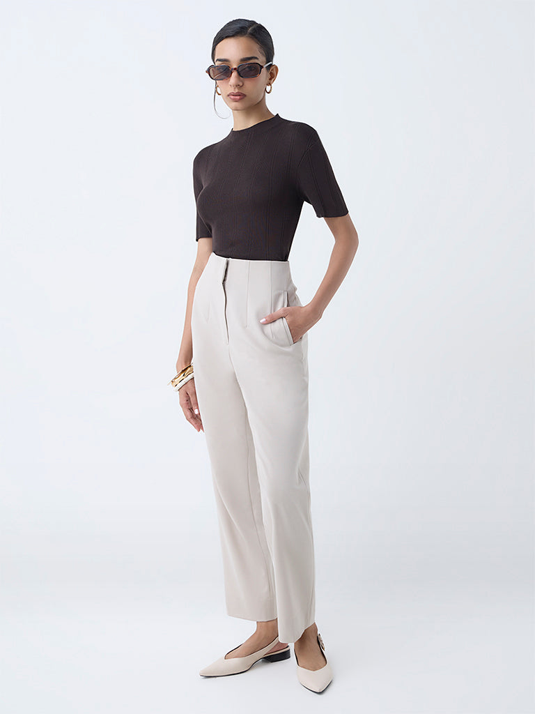 Wardrobe Dark Brown Knit-Textured Top