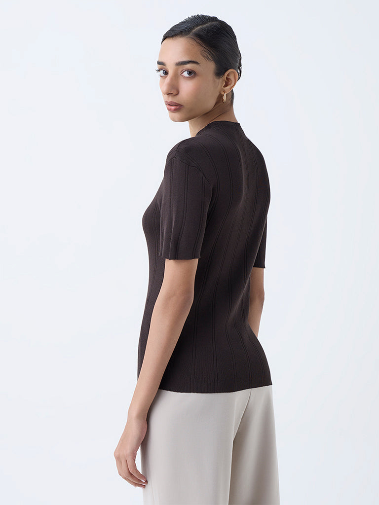 Wardrobe Dark Brown Knit-Textured Top