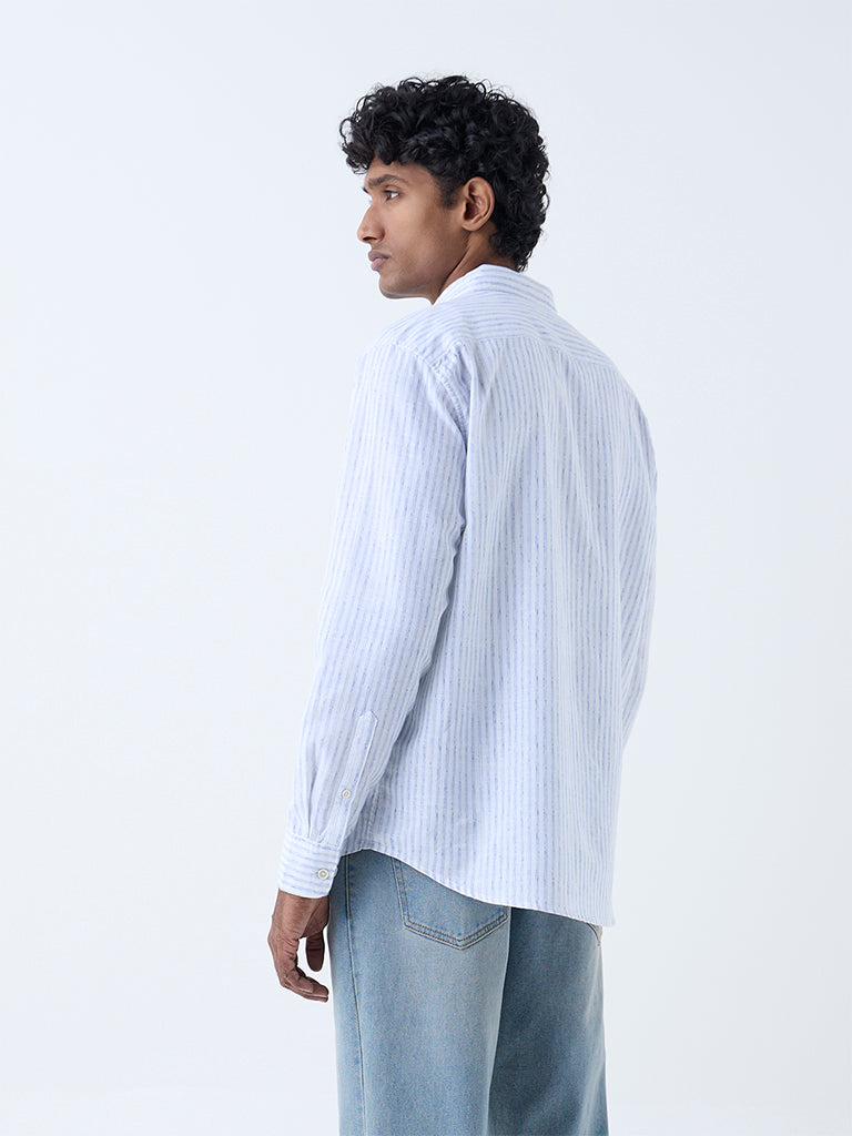 WES Casuals Blue Striped Relaxed-Fit Cotton-Blend Shirt