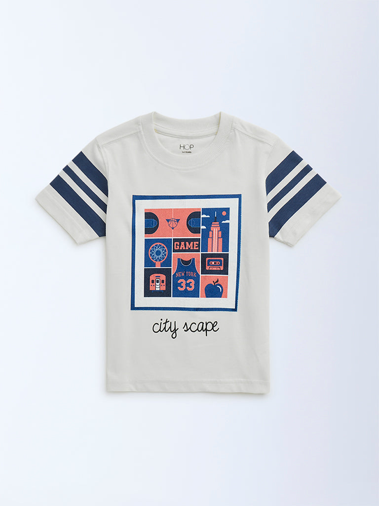 HOP Kids Off-White Cityscape-Inspired Cotton T-Shirt