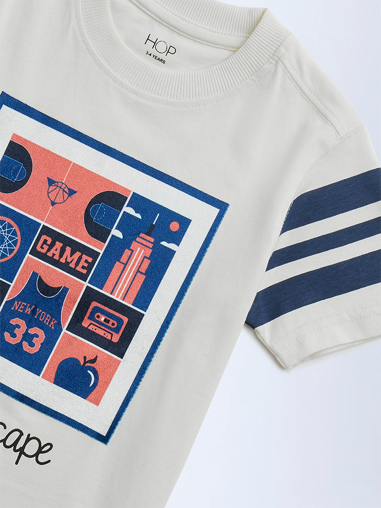 HOP Kids Off-White Cityscape-Inspired Cotton T-Shirt