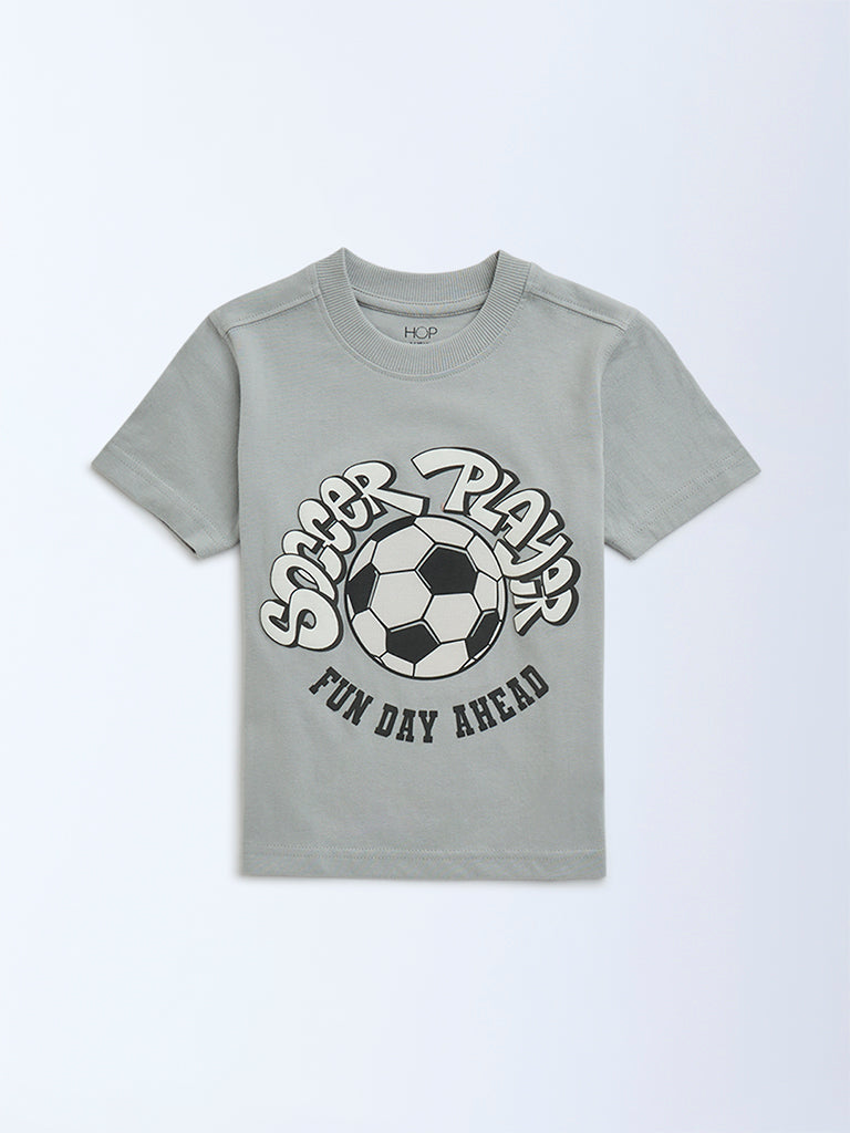 HOP Kids Grey Soccer-Inspired Cotton T-Shirt