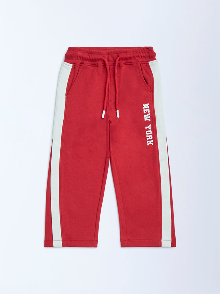 HOP Red Striped Mid-Rise Cotton Trousers