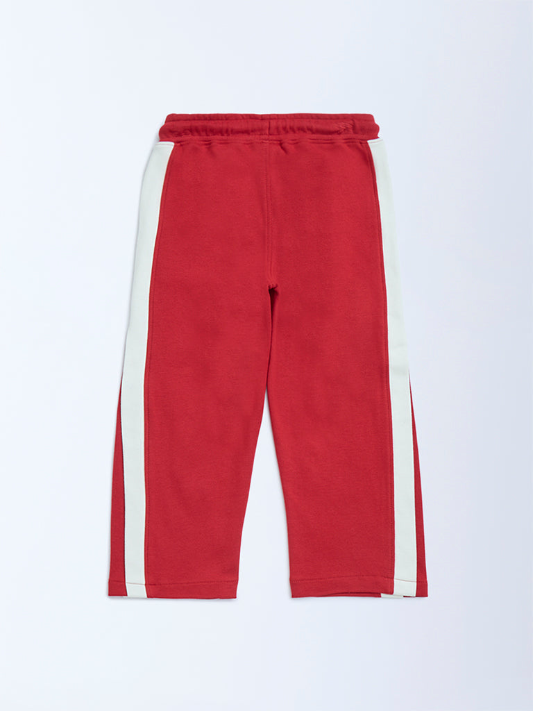 HOP Red Striped Mid-Rise Cotton Trousers