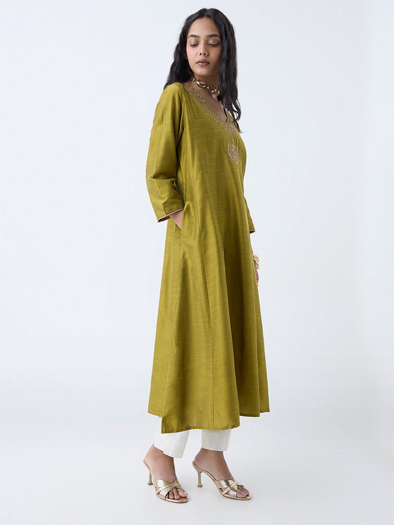 Utsa Lime Sequin Embellished A-Line Kurta
