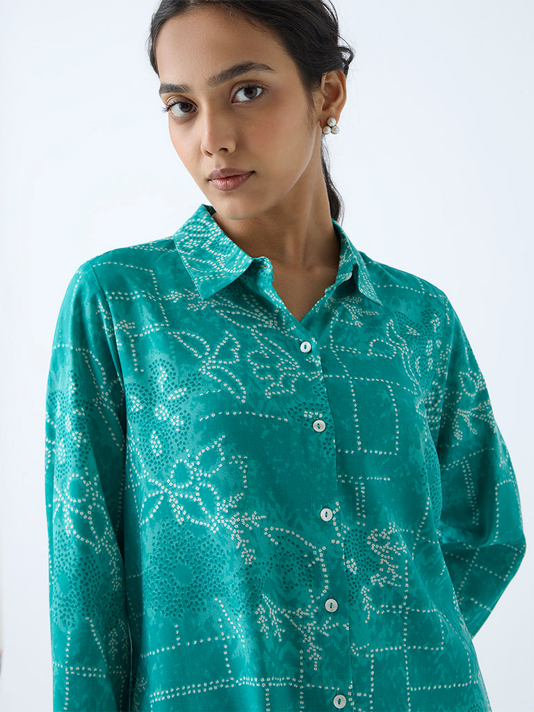 Utsa Aqua Bandhani Design Straight Kurta