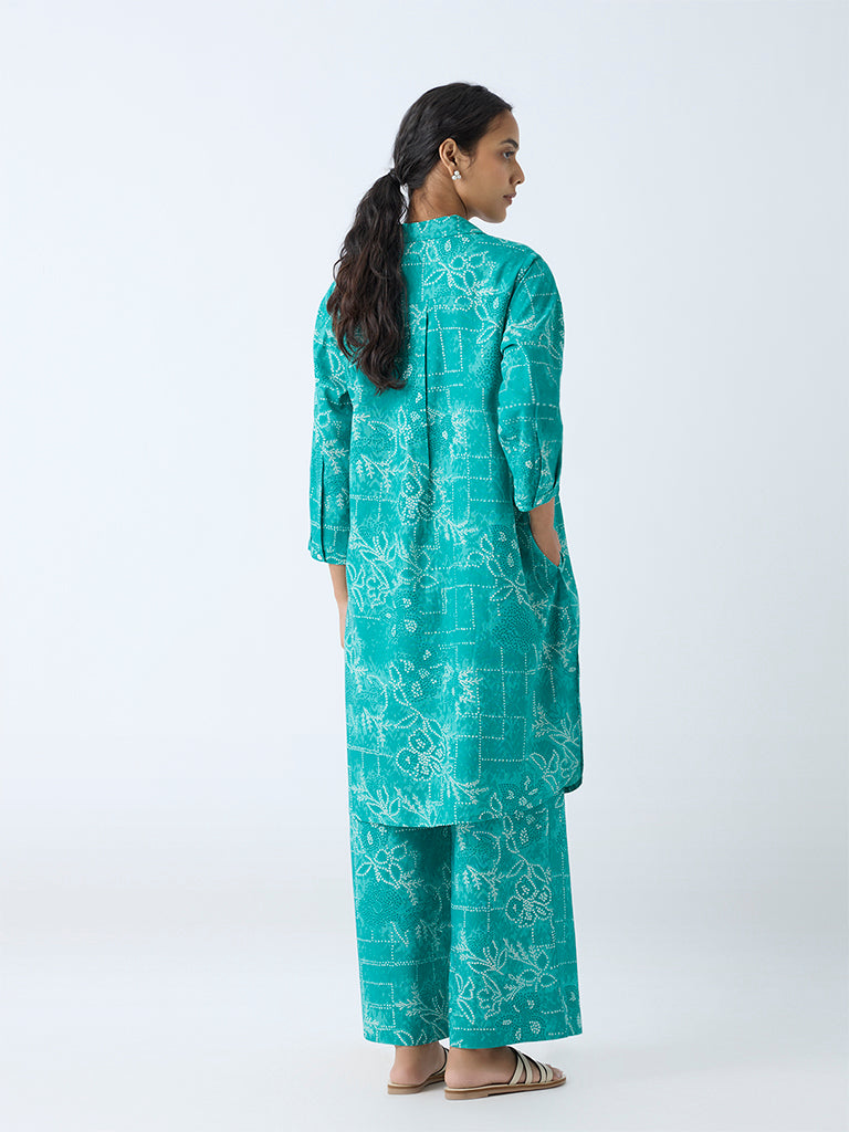 Utsa Aqua Bandhani Design Straight Kurta
