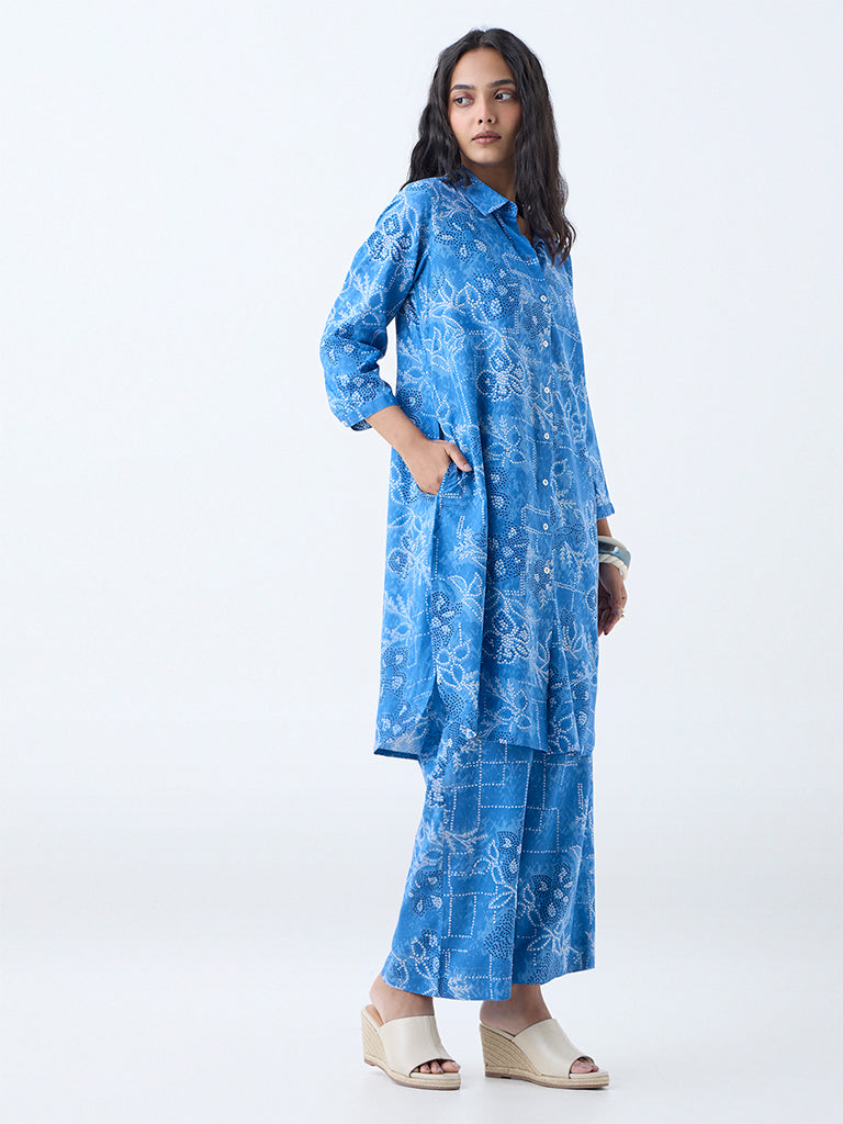 Utsa Blue Bandhani Printed Straight Kurta