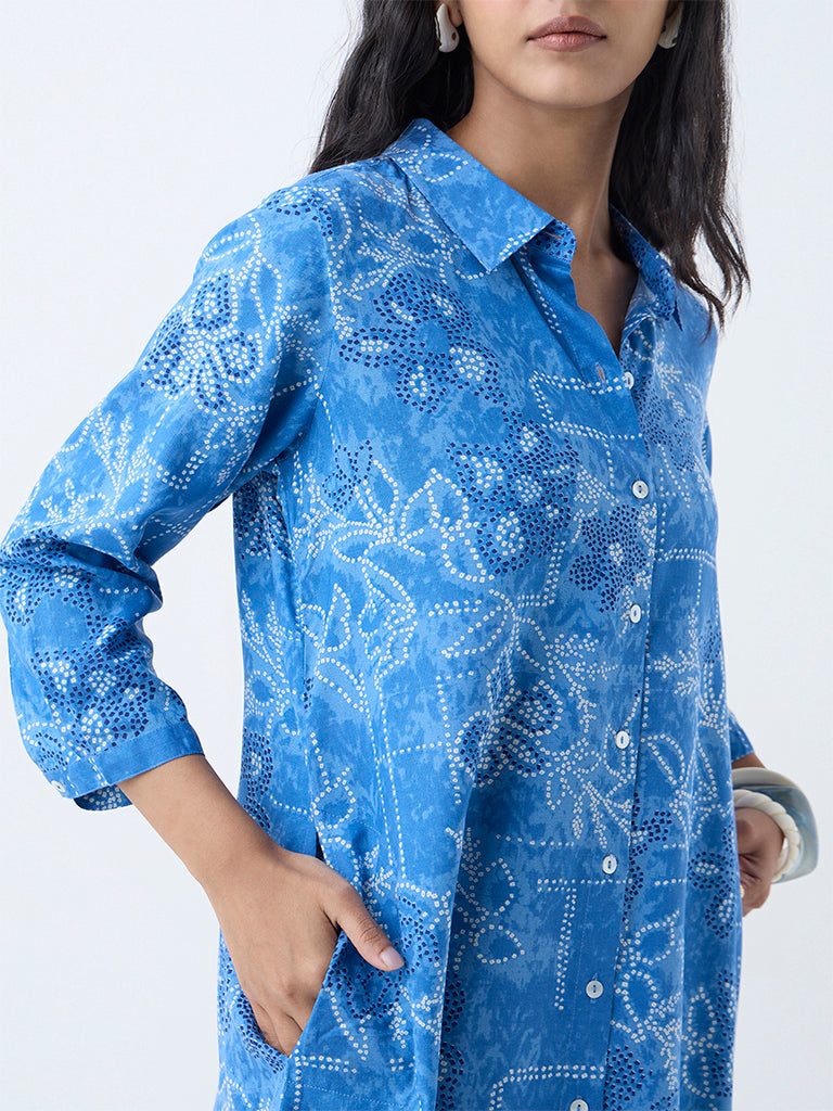 Utsa Blue Bandhani Printed Straight Kurta