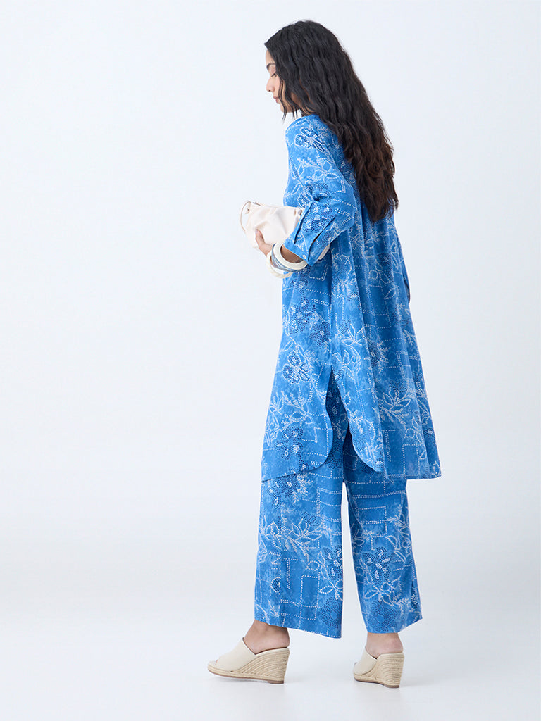 Utsa Blue Bandhani Printed Straight Kurta