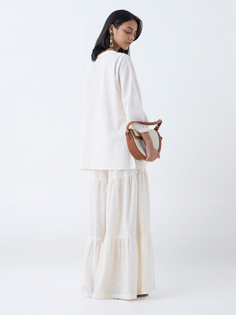 Utsa Off-White Paisley Embroidered Cotton Kurti