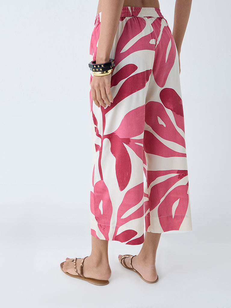 Westside Utsa Women's Red Leaf Design Ethnic Pants for Everyday Back View