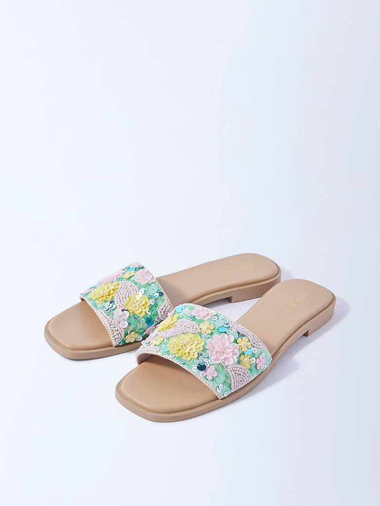 LUNA BLU Multicolour Floral Embellished Slides