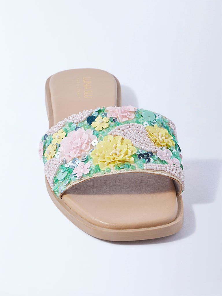 LUNA BLU Multicolour Floral Embellished Slides