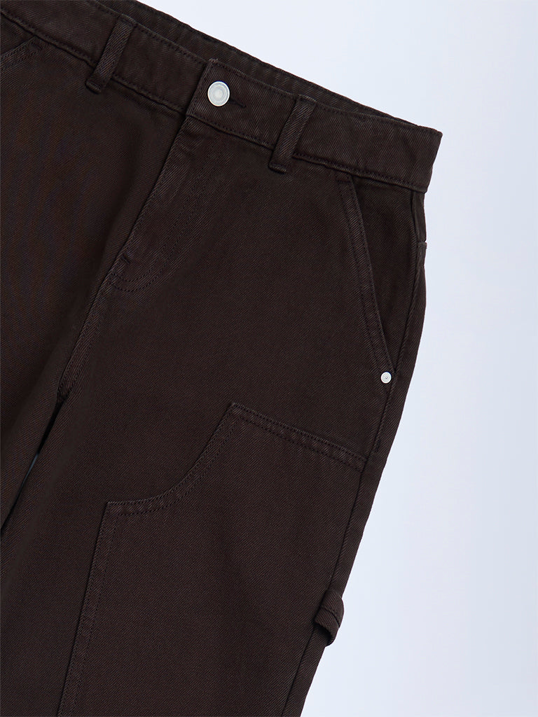 Y&F Kids Dark Brown Relaxed-Fit Mid-Rise Jeans