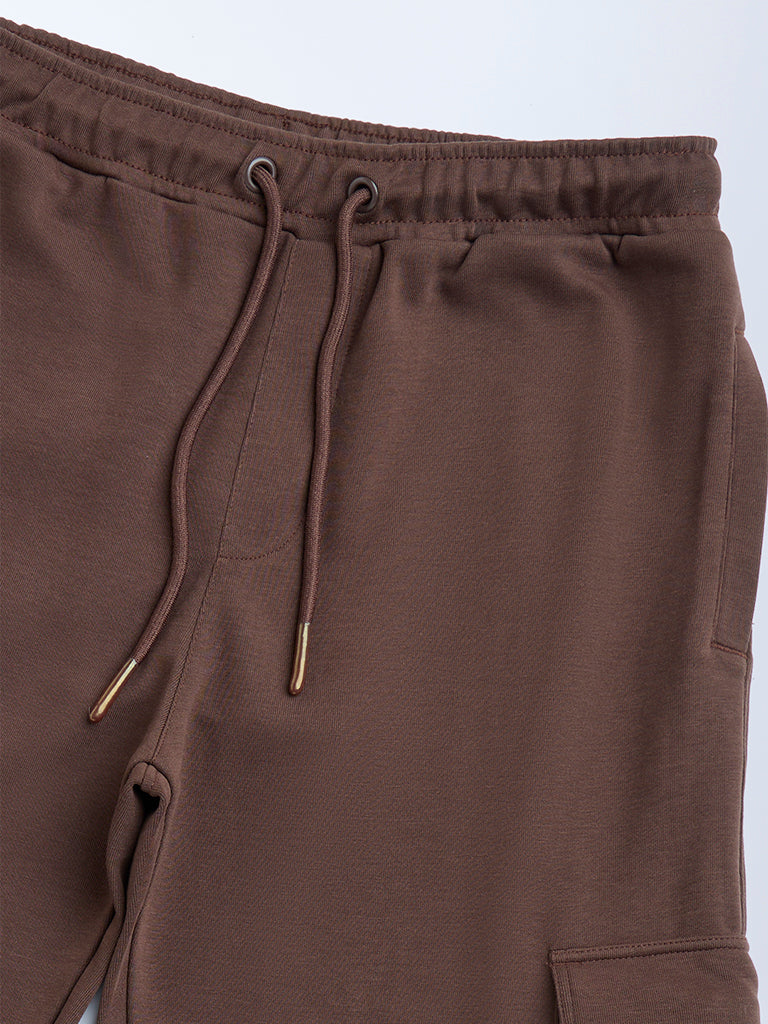 Y&F Kids Boys Brown Mid-Rise Cotton-Blend Track Pants