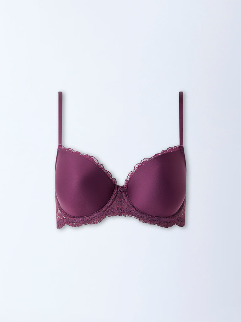 Wunderlove Wine Lace Design Underwired Bra