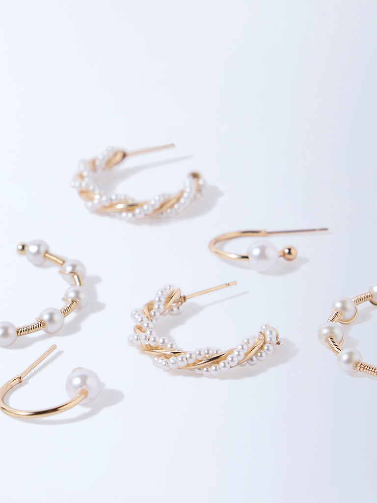 Westside Accessories White Pearlescent Hoop Earrings Set - Pack of 3