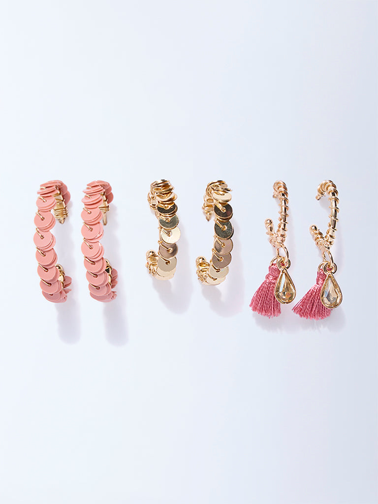 Buy Westside Accessories Peach Sequin Embellished Hoop Earrings