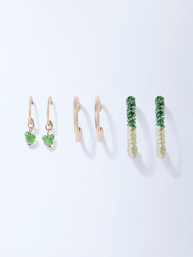 Buy Westside Accessories Green Beaded Hoop Earrings Set Pack of