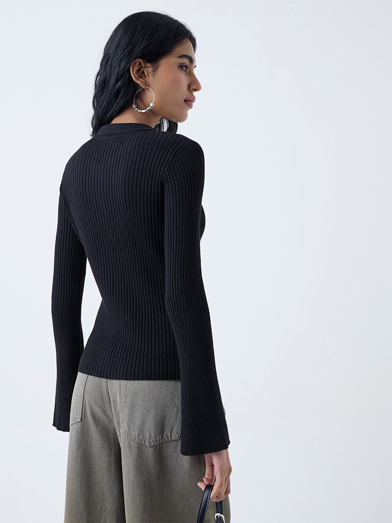 Nuon Black Self-Striped Top