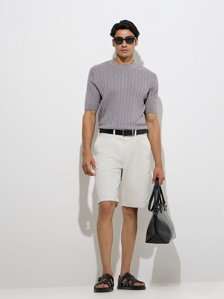 Ascot Grey Knit-Textured Relaxed-Fit Cotton T-Shirt
