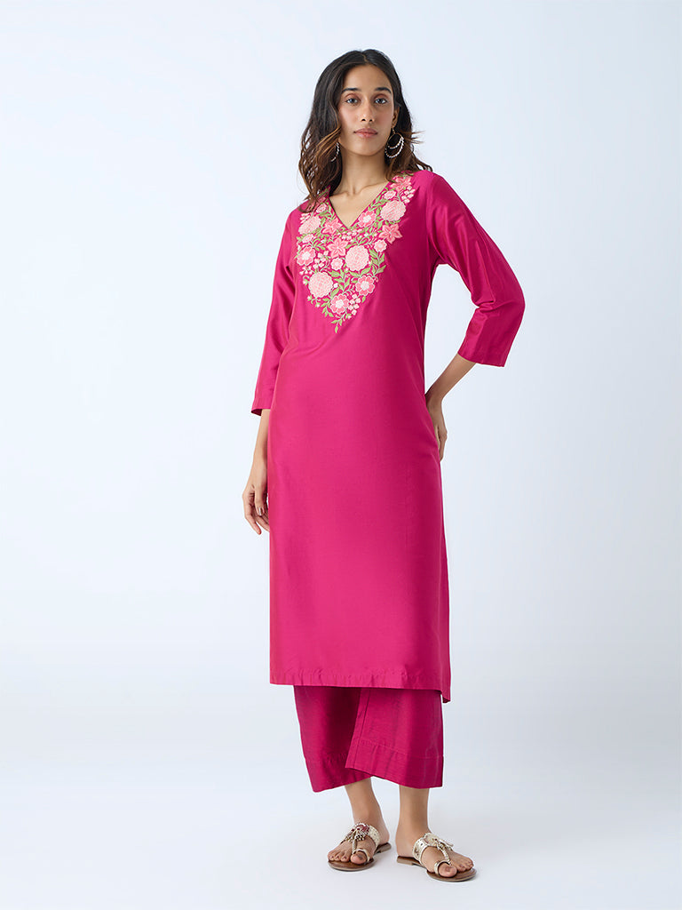 Westside Utsa Women's Fuchsia Solid Ethnic Pants for Everyday Full View